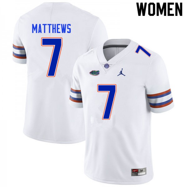 Women #7 Luke Matthews Florida Gators College Football Jerseys White
